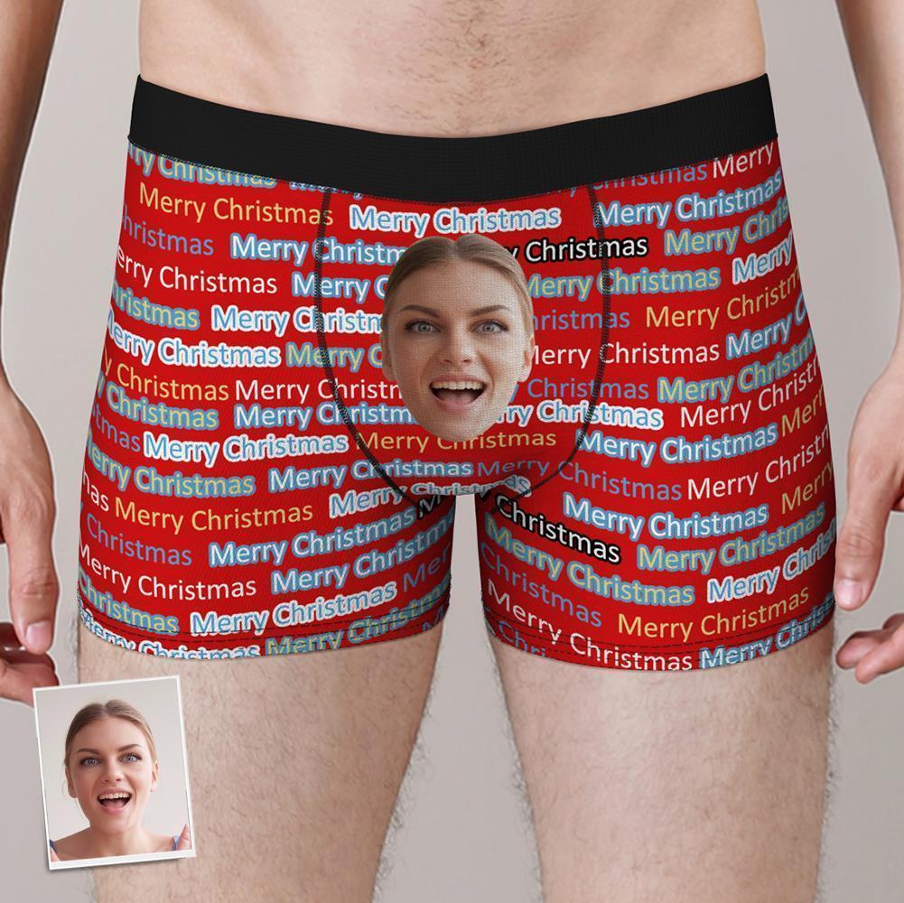 Custom Funny Face Boxers Shorts Merry Christmas Personalised Photo Underwear Christmas Gift for Men - MyFaceBoxerAU