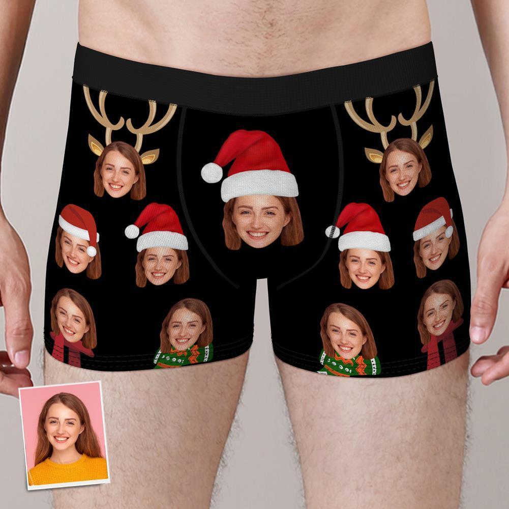 Custom Christmas Face Boxers Shorts Personalised Photo Underwear Christmas Gift for Men - MyFaceBoxerAU