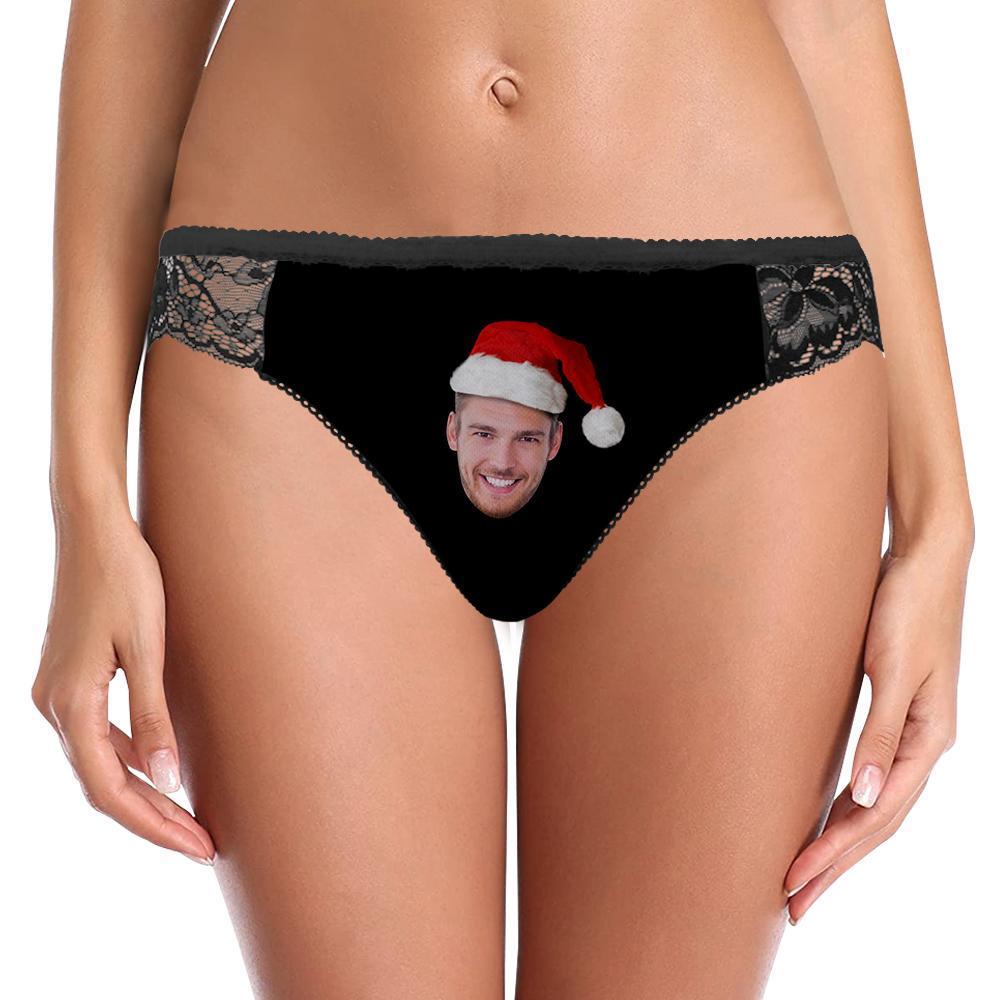 Custom Face Lace Panty Christmas Hat Women Sexy Panties with Boyfriend Face - MyFaceBoxerAU