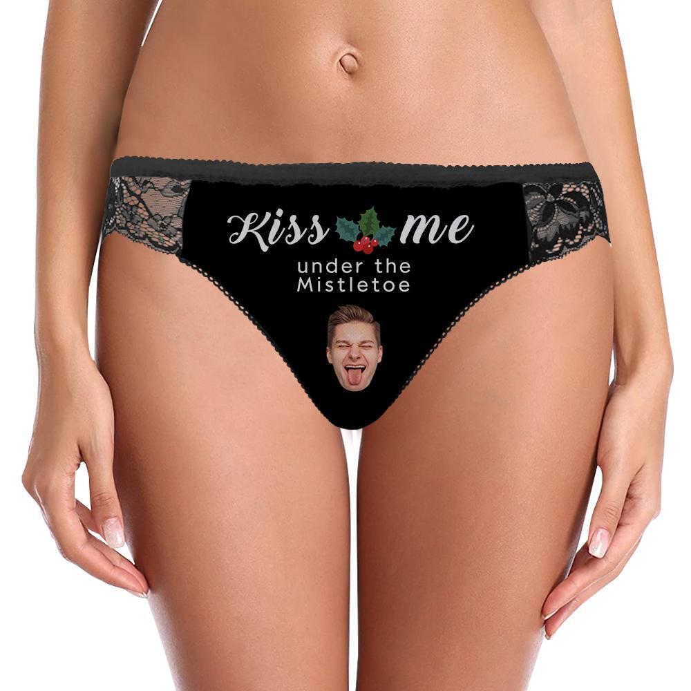Custom Face Lace Panty Women Sexy Panties Kiss Me Under The Mistletoe - MyFaceBoxerAU