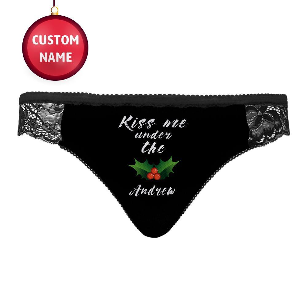 Custom Name Lace Panty Women Sexy Panties Kiss Me Under The Mistletoe - MyFaceBoxerAU