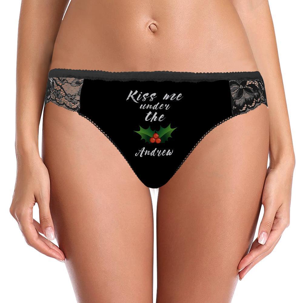 Custom Name Lace Panty Women Sexy Panties Kiss Me Under The Mistletoe - MyFaceBoxerAU