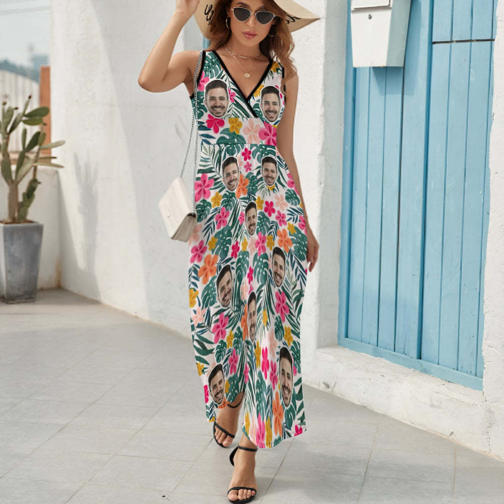 Custom Face Dress Personalized Hawaiian Floral Long Skirt Gift for Her