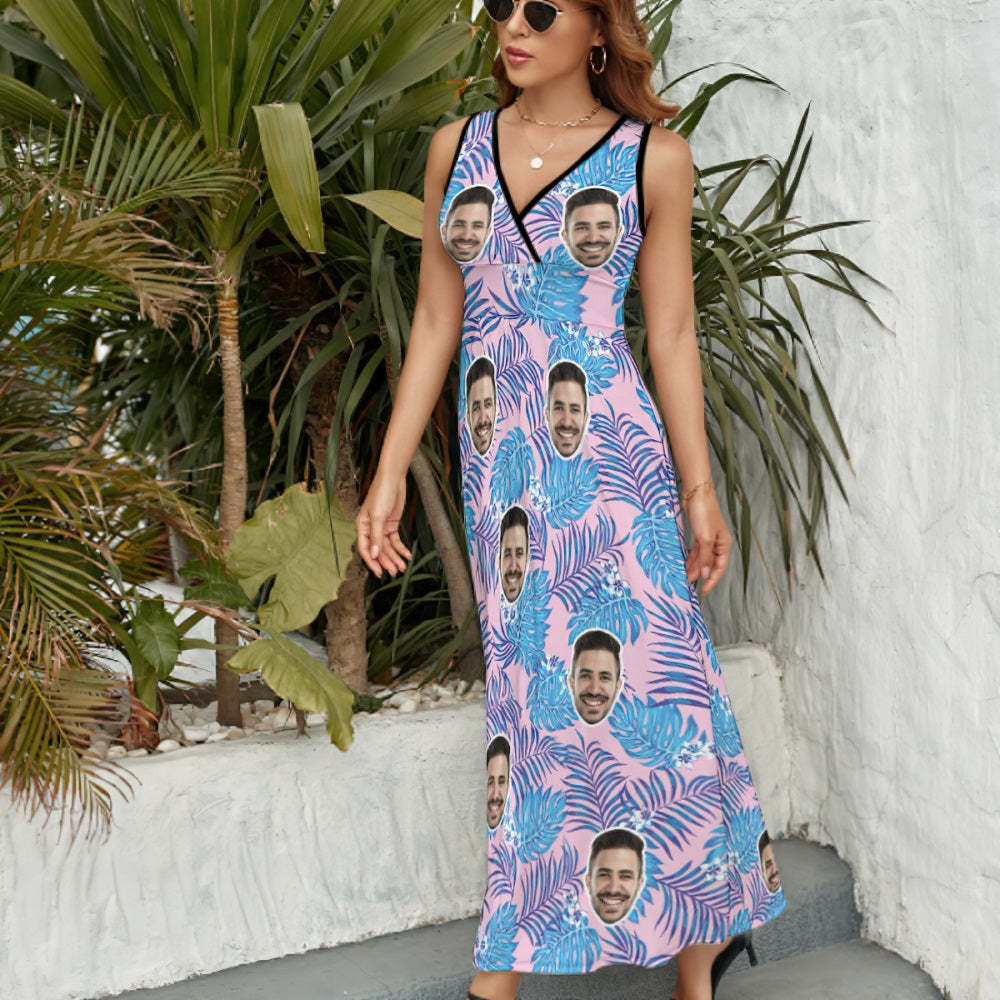 Custom Face Dress Summer Chic Exquisite Hawaiian Leafy Patterns Gift for Her