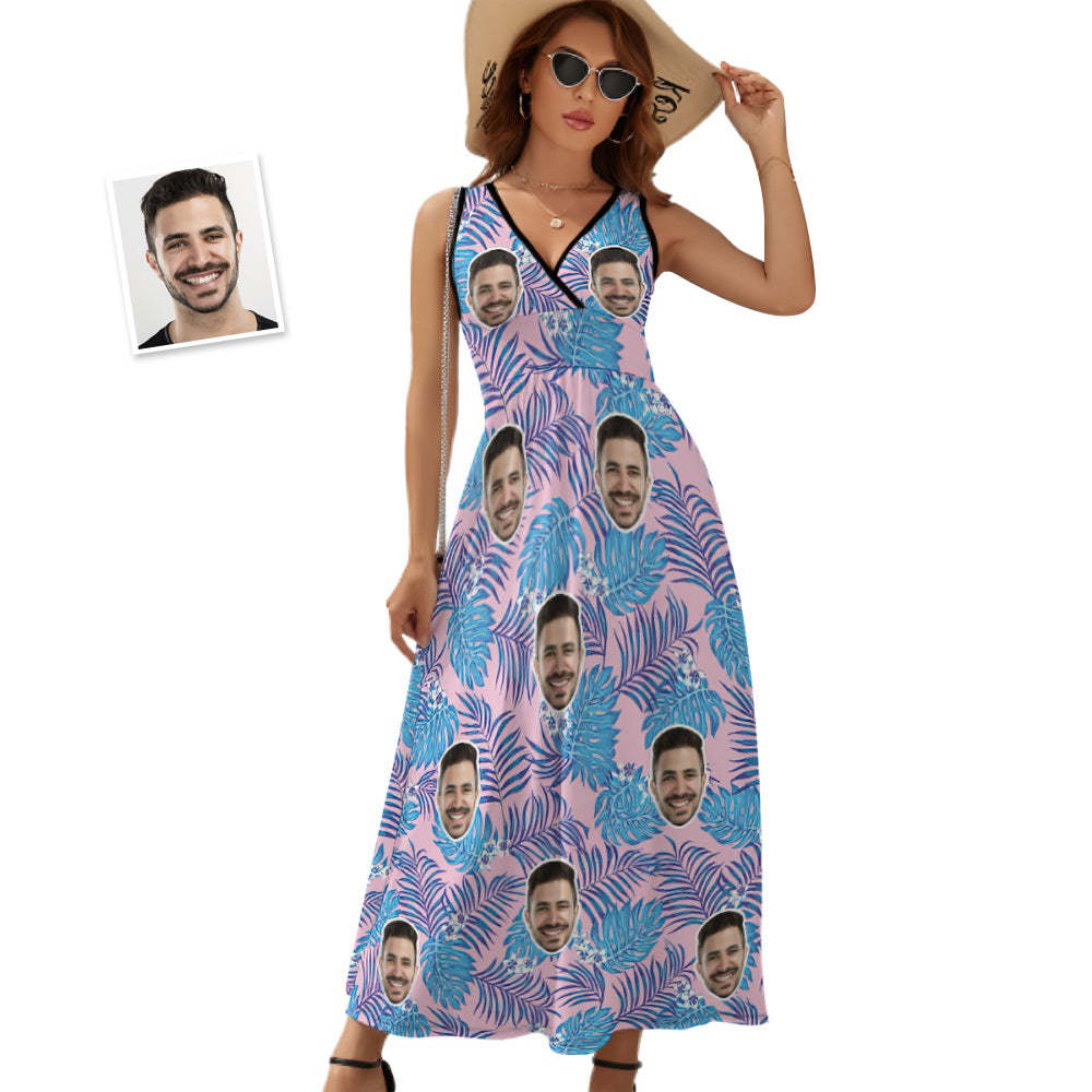 Custom Face Dress Summer Chic Exquisite Hawaiian Leafy Patterns Gift for Her