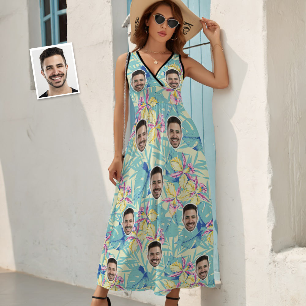 Custom Face Dress Vibrant Hawaiian Blossoms Gift for Her