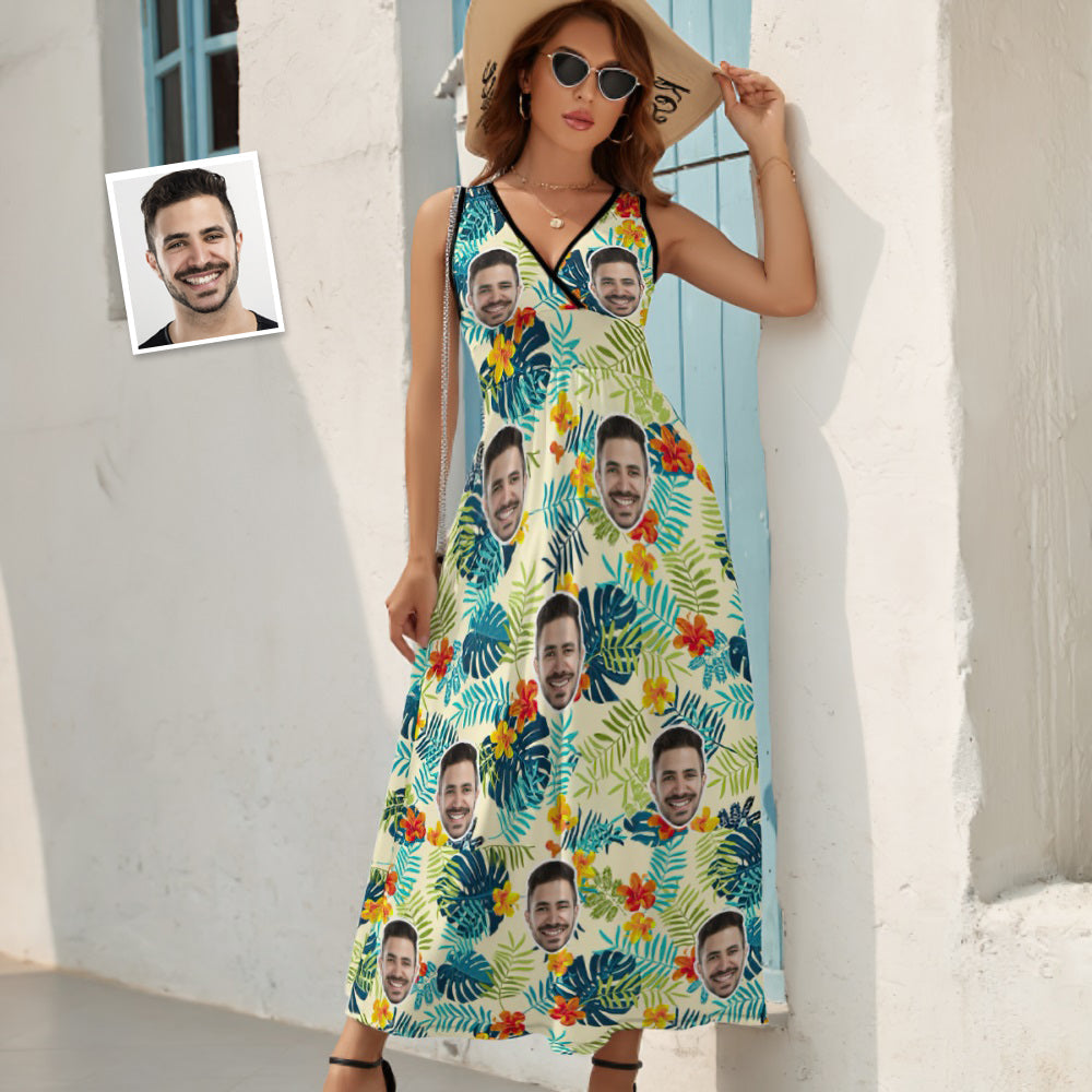 Custom Face Dress Hawaiian Floral and Leaf Design Gift for Her