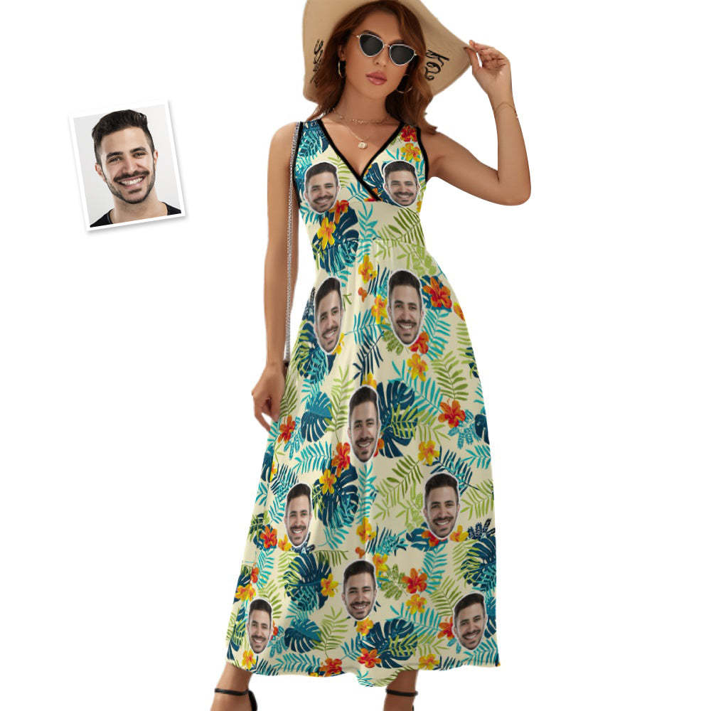 Custom Face Dress Hawaiian Floral and Leaf Design Gift for Her