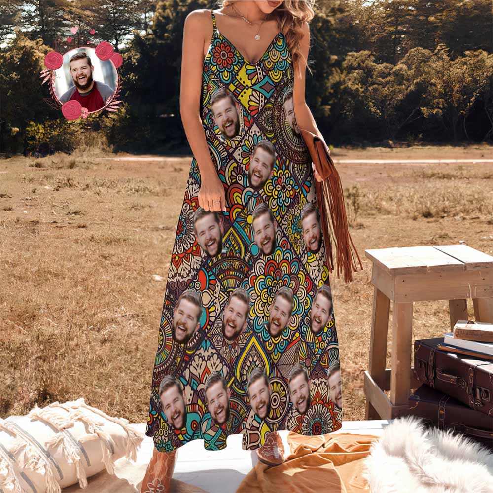 Custom Face Dress Vintage Boho Style Personalized Beach Dress