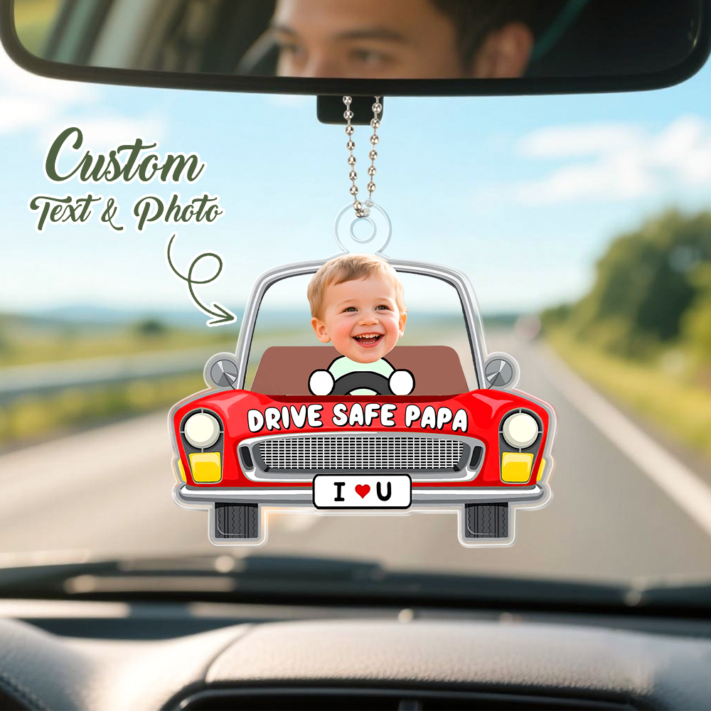 Personalised Father's Day Gift For Dad, Custom Kids Photo Visor Clip For Dad, Drive Safe Daddy Car Sun Visor Clip, Drive Safe Gift For Papa