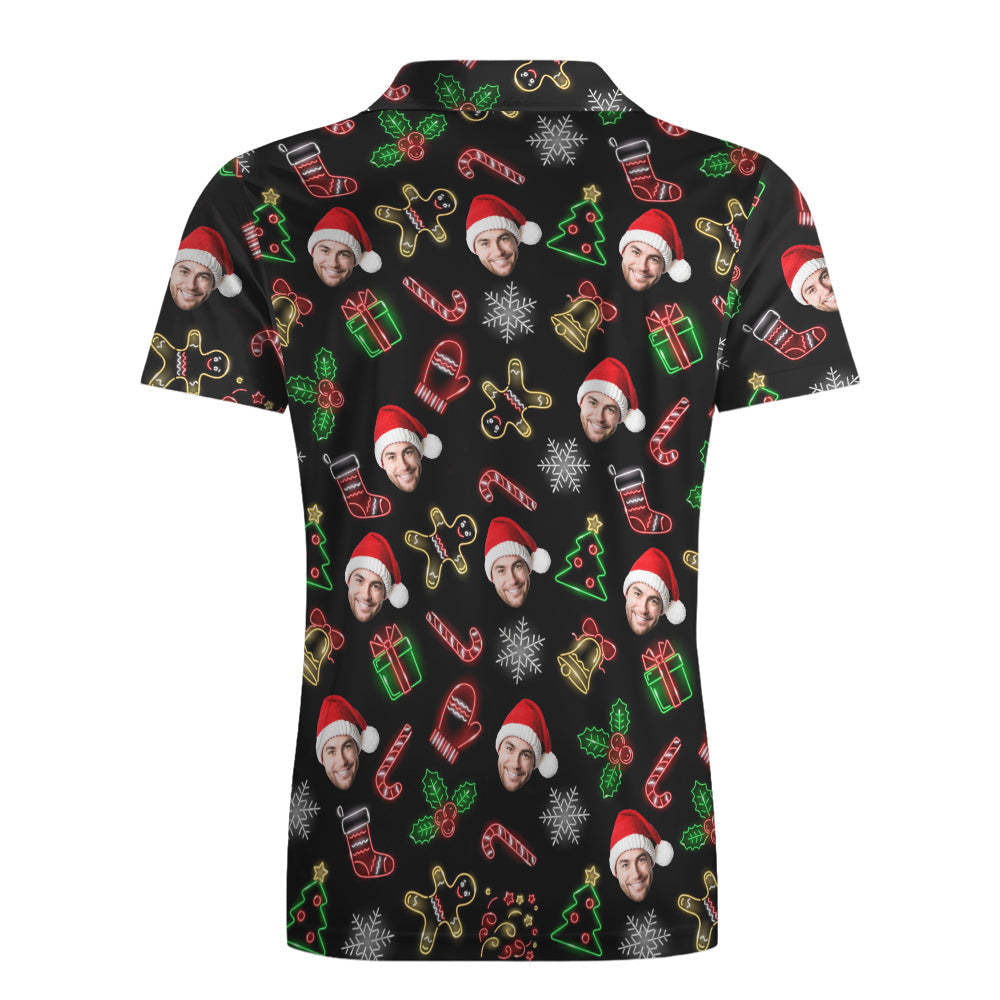 Men's Custom Face Christmas Neon Polo Shirt Personalized Short Sleeve Golf Shirts Gift - MyFaceBoxerAU