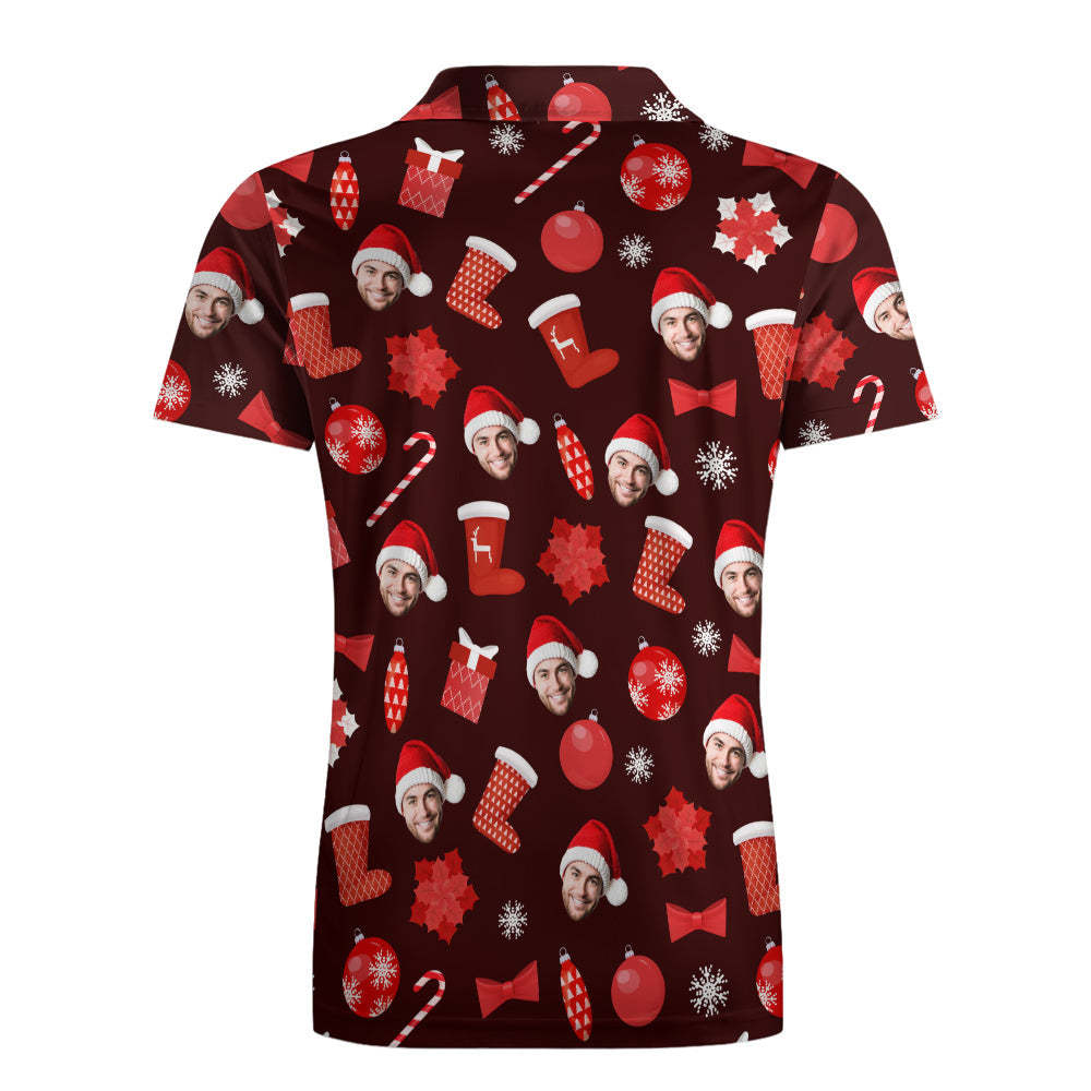 Men's Custom Face Christmas Polo-Shirts Short Sleeve Golf Tees Red Outdoor Sport Tennis Tops - MyFaceBoxerAU