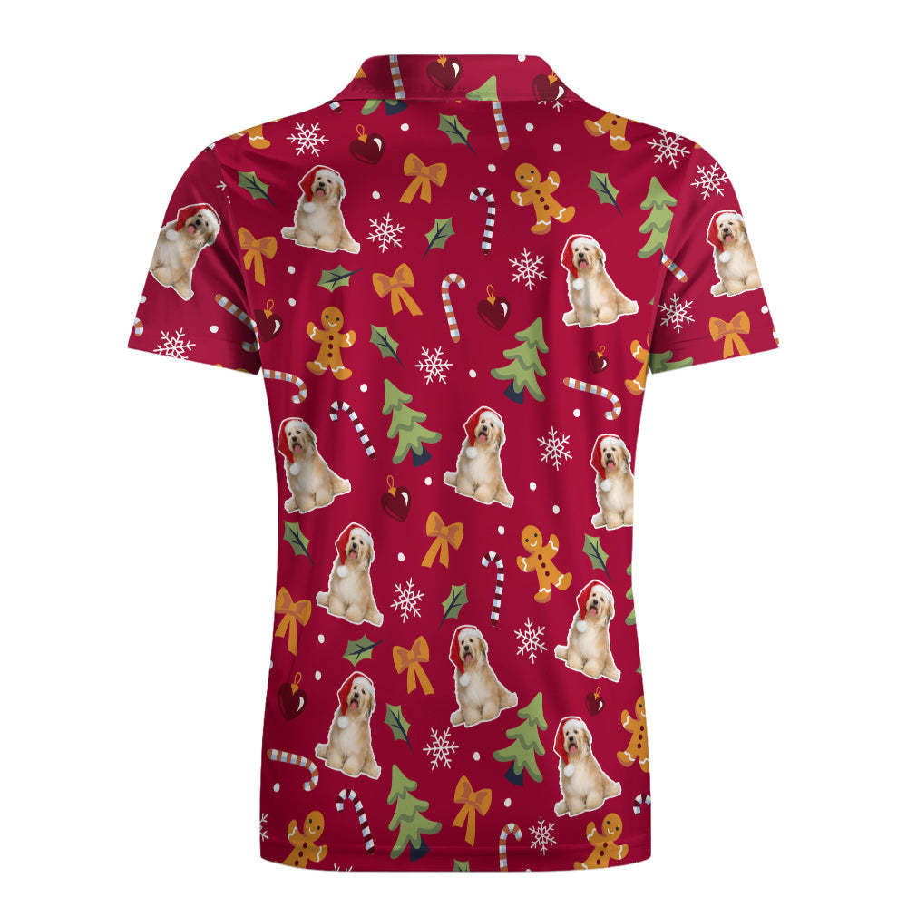 Men's Custom Photo Polo-Shirts Christmas Dogs Short Sleeve Golf Tees Outdoor Sport Tennis Tops - MyFaceBoxerAU
