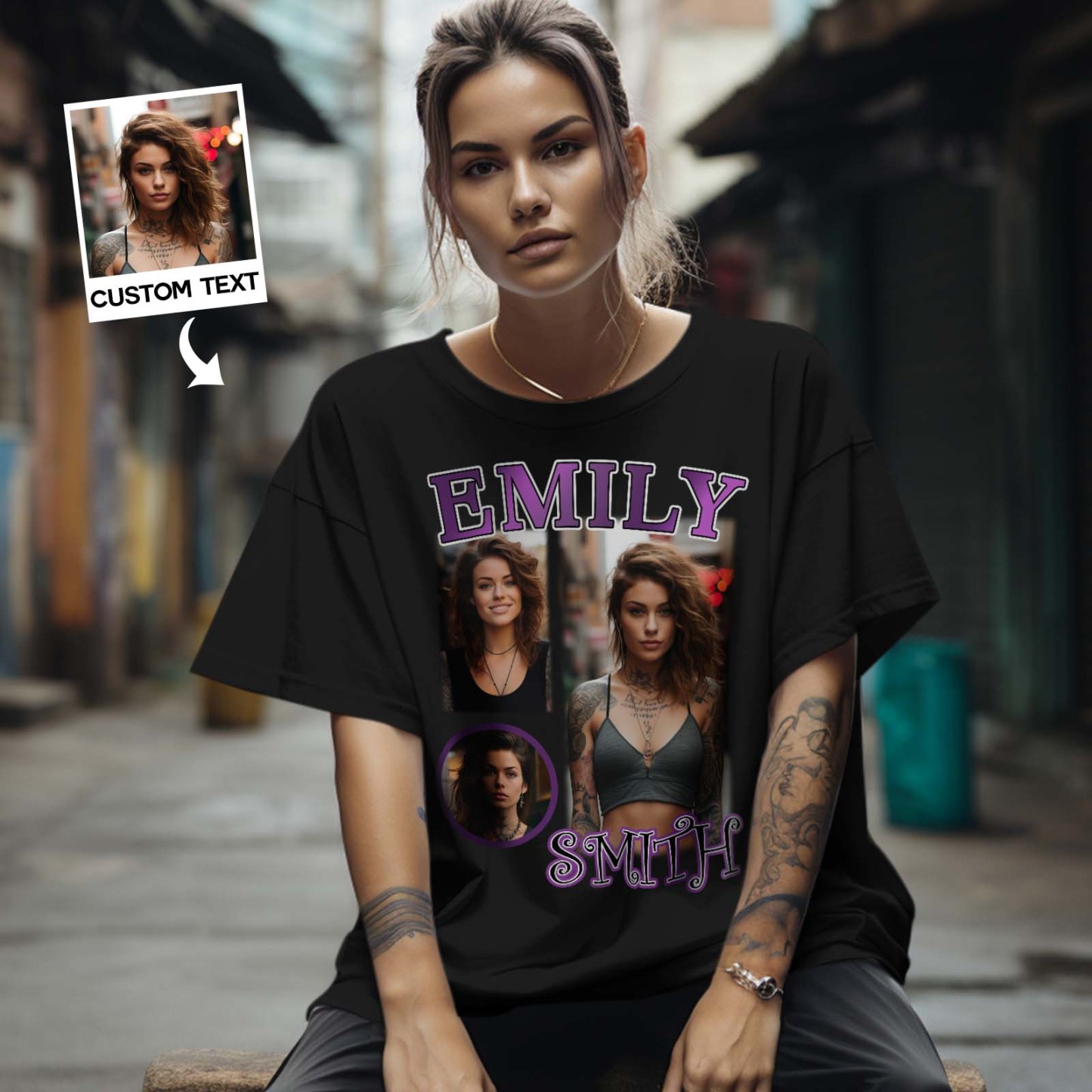 Custom Photo Vintage T-shirt Personalized Rap Tee T-shirt with Name Gift for Him - MyFaceBoxerAU