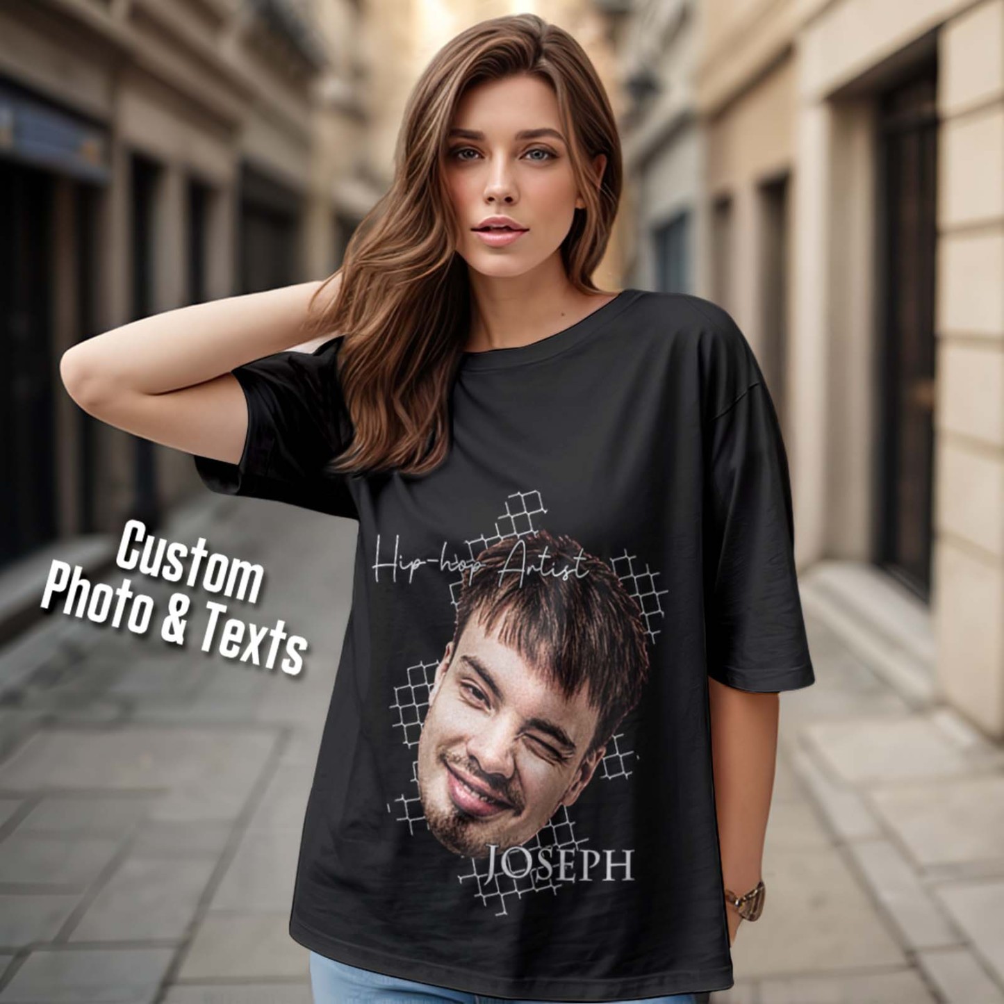 Custom Face Vintage T-shirt Personalized Portrait Fashion Rap Tee with Name - MyFaceBoxerAU