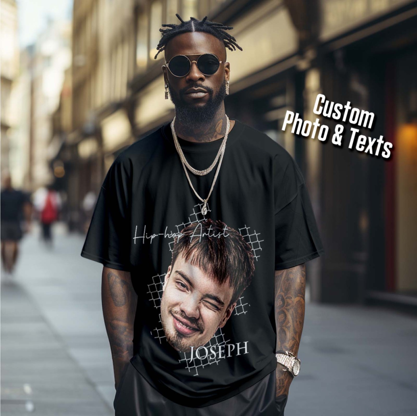 Custom Face Vintage T-shirt Personalized Portrait Fashion Rap Tee with Name - MyFaceBoxerAU