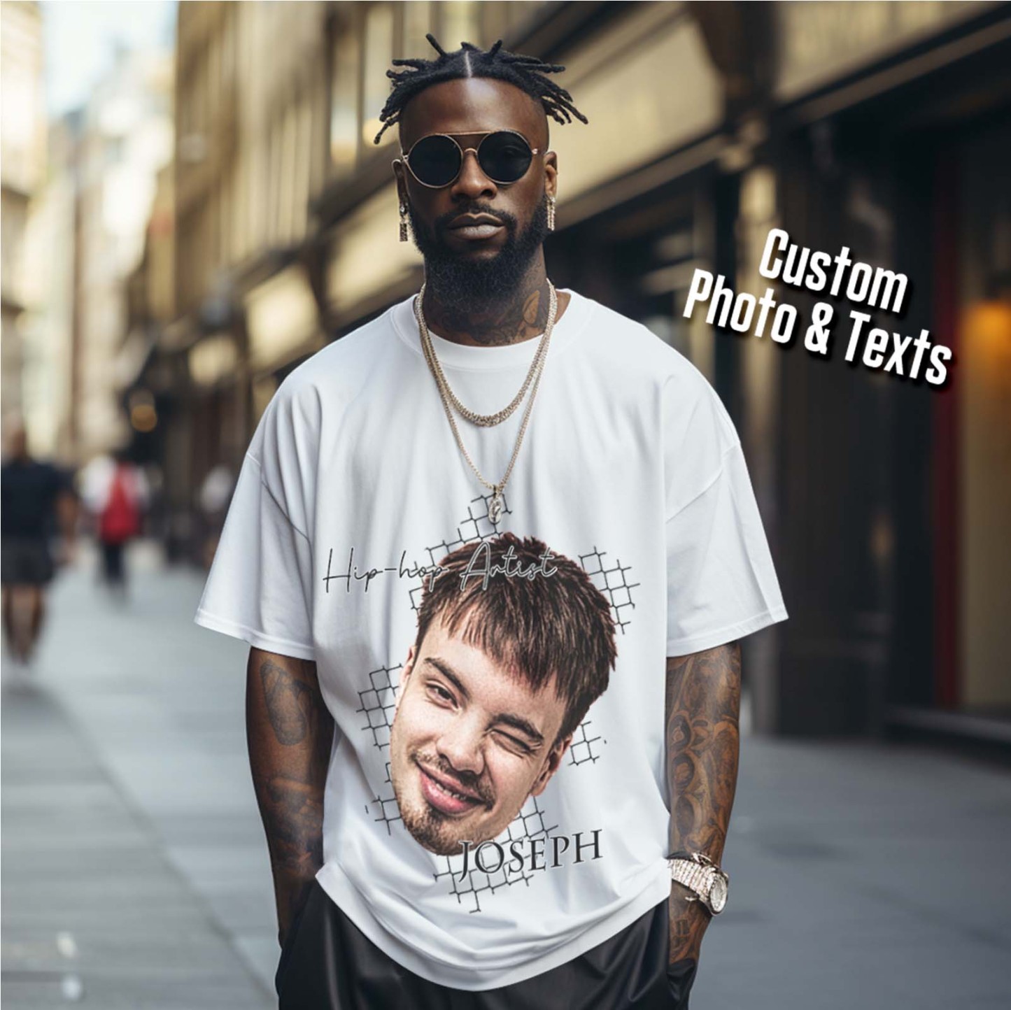 Custom Face Vintage T-shirt Personalized Portrait Fashion Rap Tee with Name - MyFaceBoxerAU