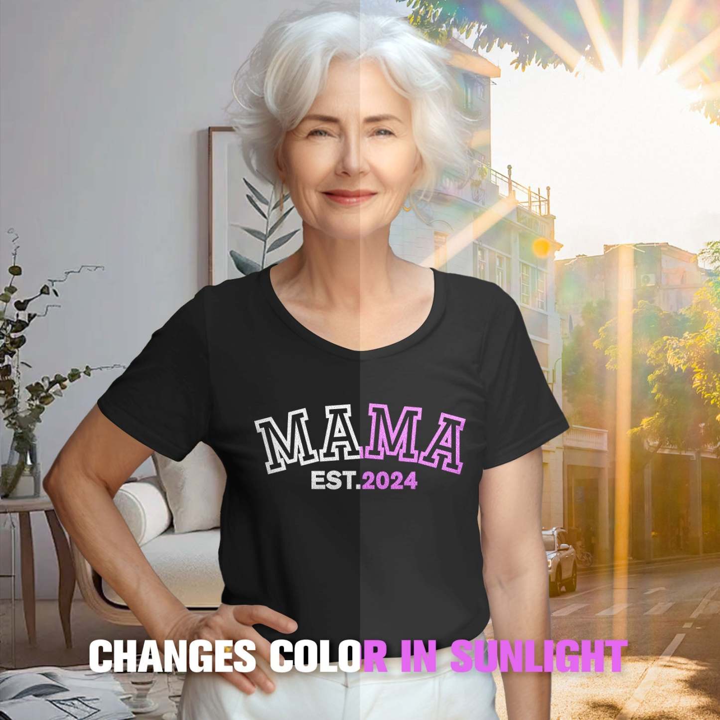 Custom Shirt Personalized Mama T-Shirt Light-changing T-shirt Mother's Day Gift - MyFaceBoxer