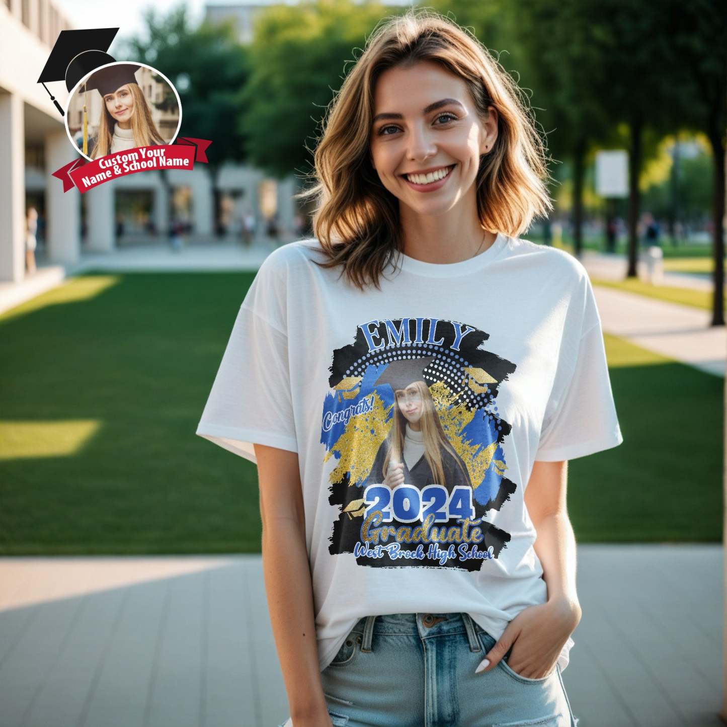 Custom Shirt Personalized Graduation 2024 T-shirt with Name Personalized T-shirt Custom Photo Vintage T-shirt - MyFaceBoxer
