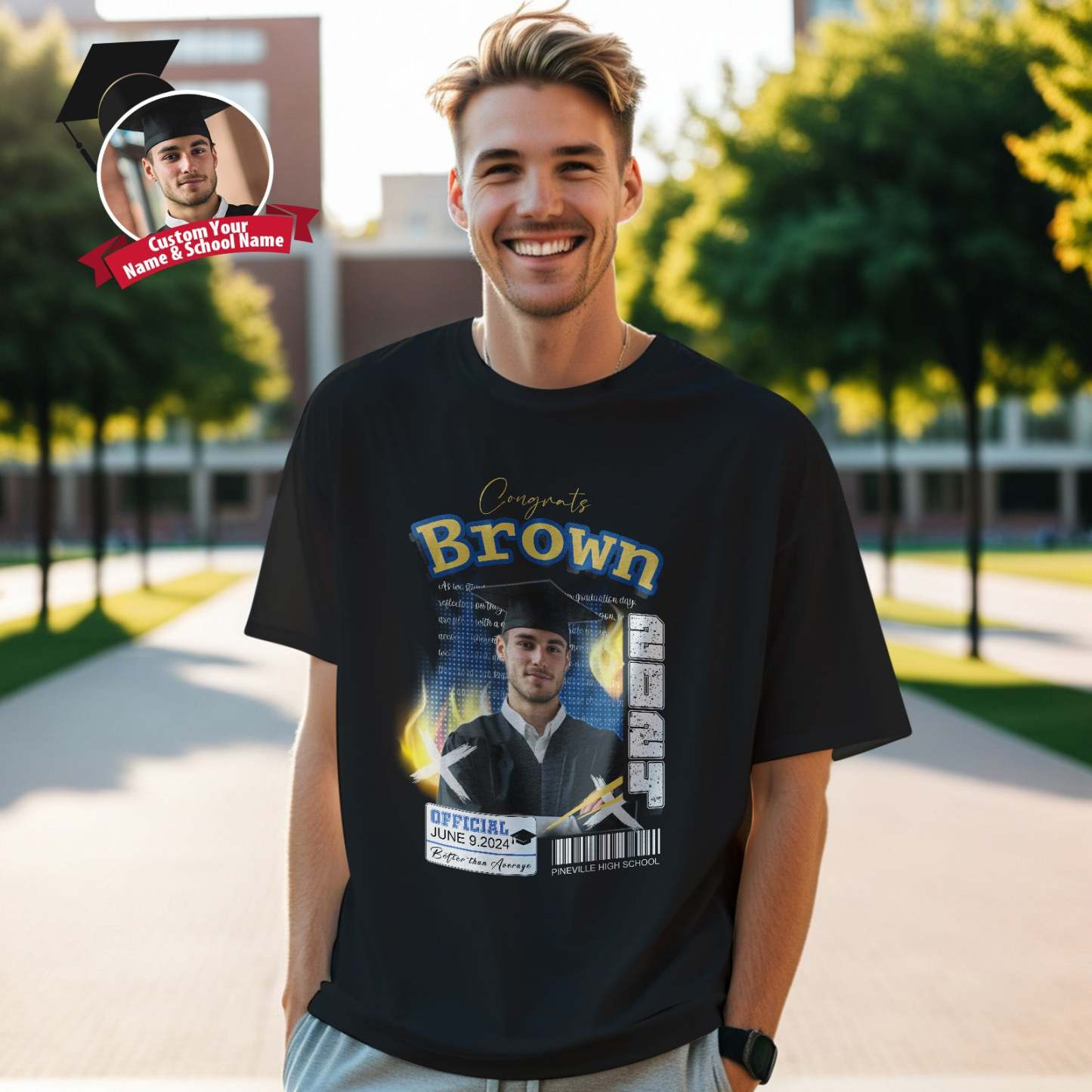 Custom Shirt Personalized Photo Vintage T-shirt Custom 2024 Graduation T-Shirt with Name - MyFaceBoxer