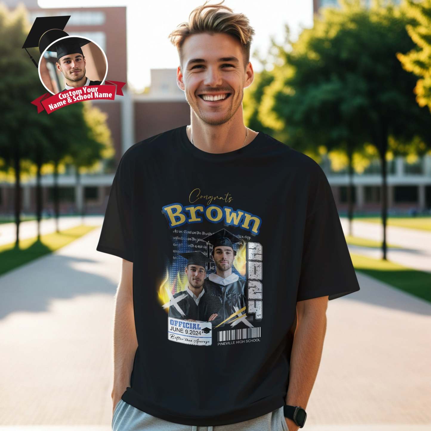 Custom Shirt Personalized Photo Vintage T-shirt Custom 2024 Graduation T-Shirt with Name - MyFaceBoxer