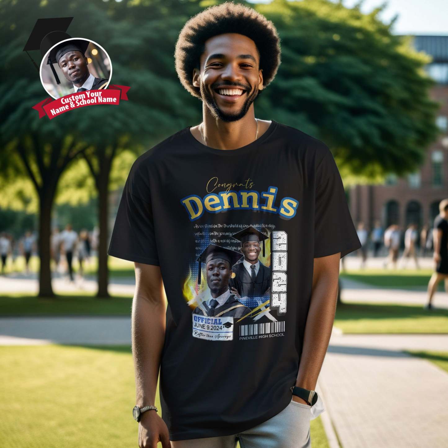 Custom Shirt Personalized Photo Vintage T-shirt Custom 2024 Graduation T-Shirt with Name - MyFaceBoxer