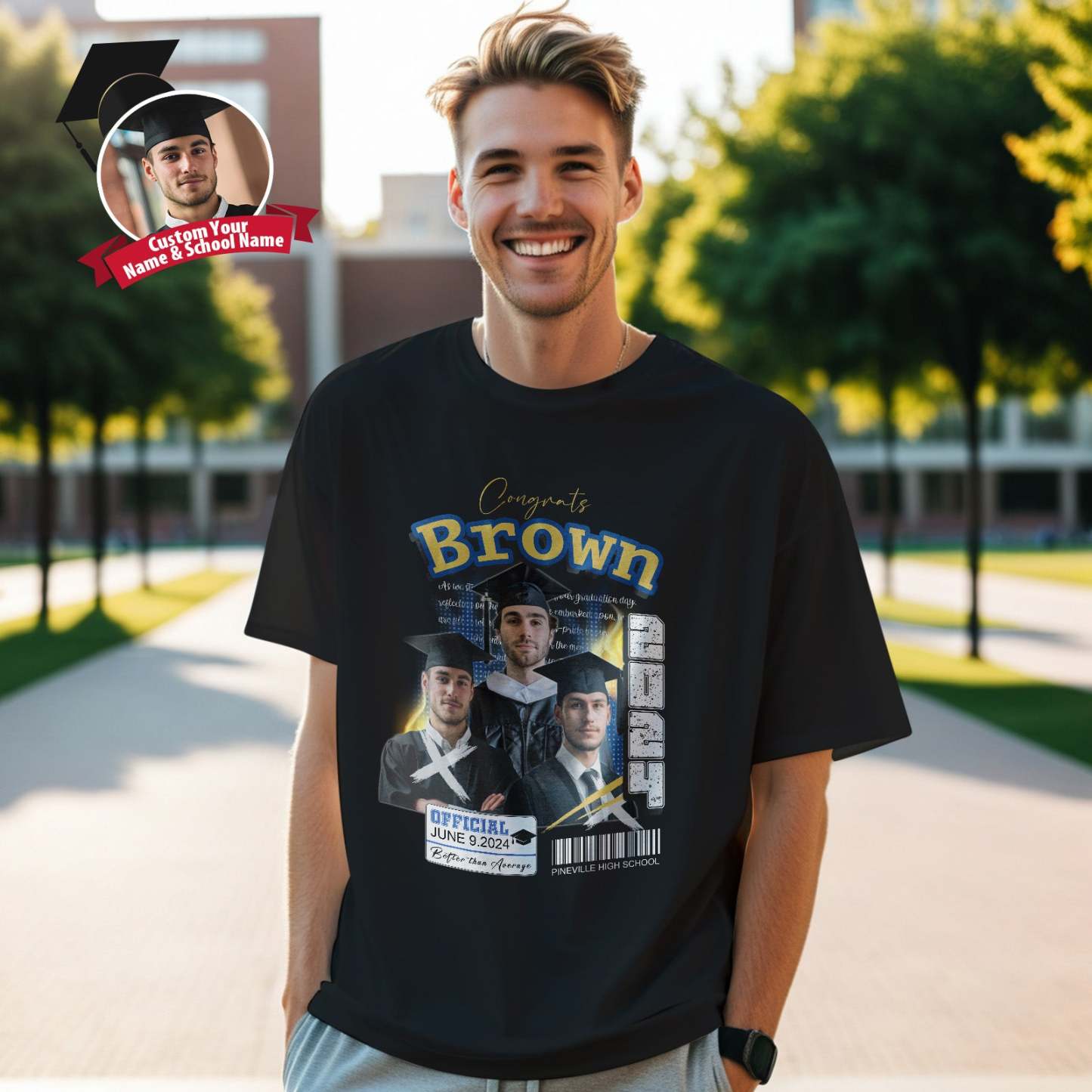Custom Shirt Personalized Photo Vintage T-shirt Custom 2024 Graduation T-Shirt with Name - MyFaceBoxer