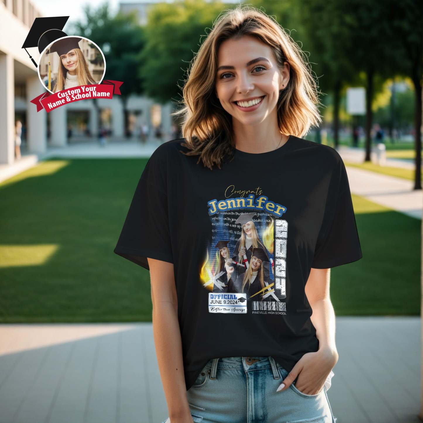 Custom Shirt Personalized Photo Vintage T-shirt Custom 2024 Graduation T-Shirt with Name - MyFaceBoxer