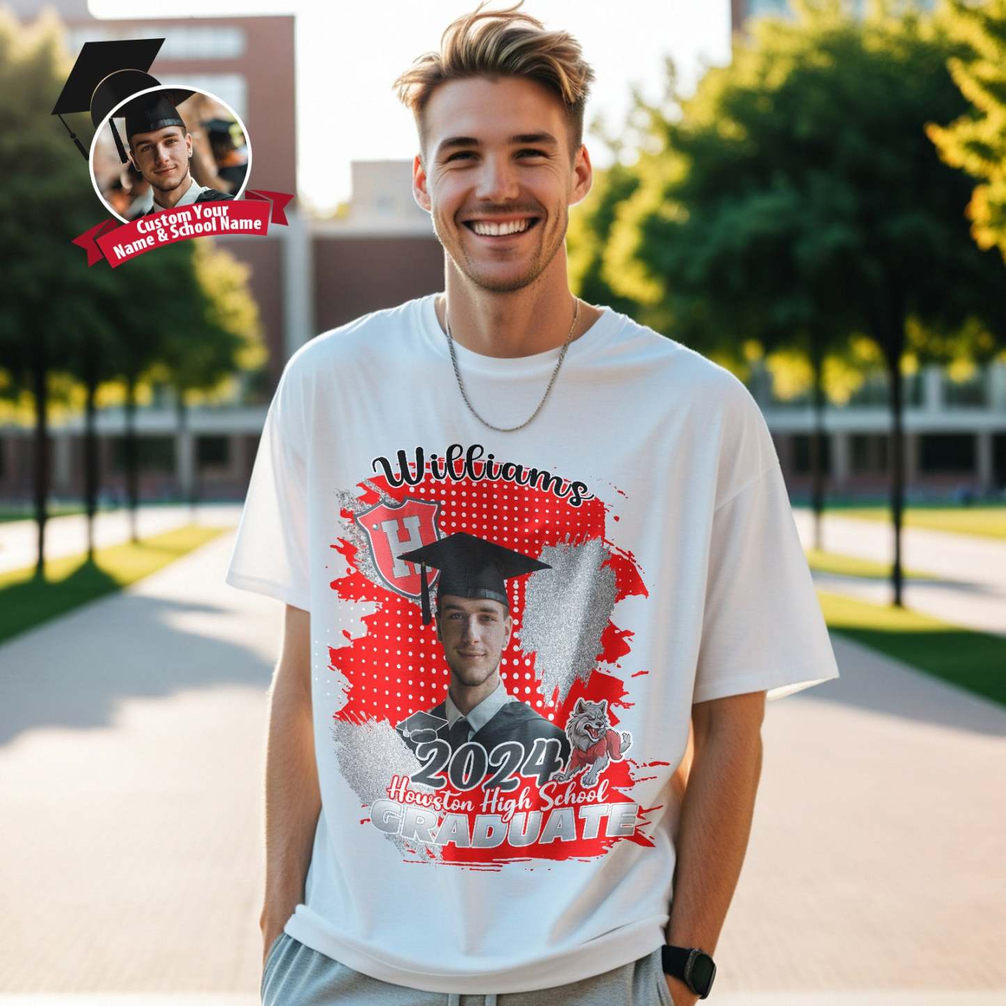 Custom Shirt Personalized Photo Vintage T-shirt Custom Graduation 2024 T-shirt with Name - MyFaceBoxer