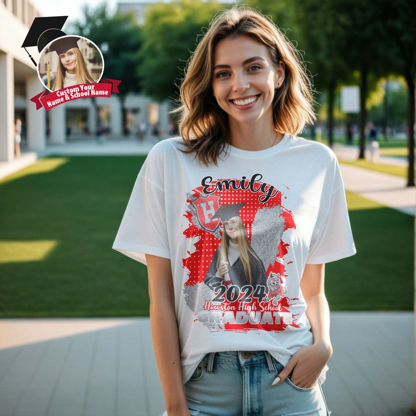 Custom Shirt Personalized Photo Vintage T-shirt Custom Graduation 2024 T-shirt with Name - MyFaceBoxer