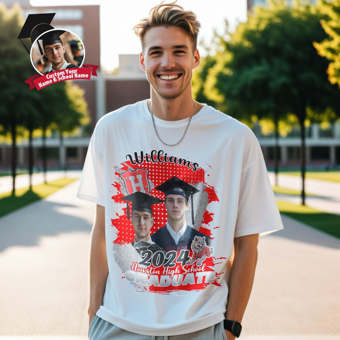 Custom Shirt Personalized Photo Vintage T-shirt Custom Graduation 2024 T-shirt with Name - MyFaceBoxer