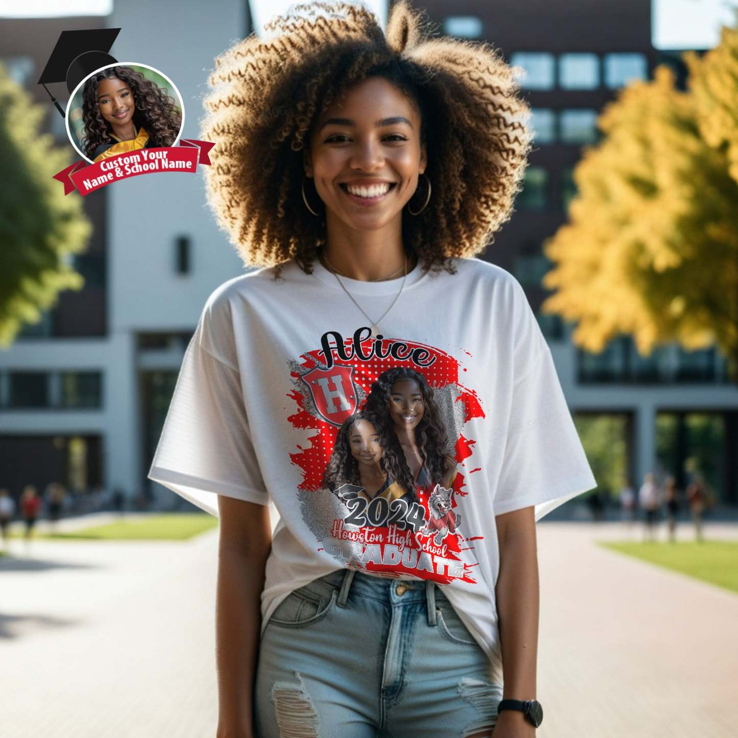 Custom Shirt Personalized Photo Vintage T-shirt Custom Graduation 2024 T-shirt with Name - MyFaceBoxer