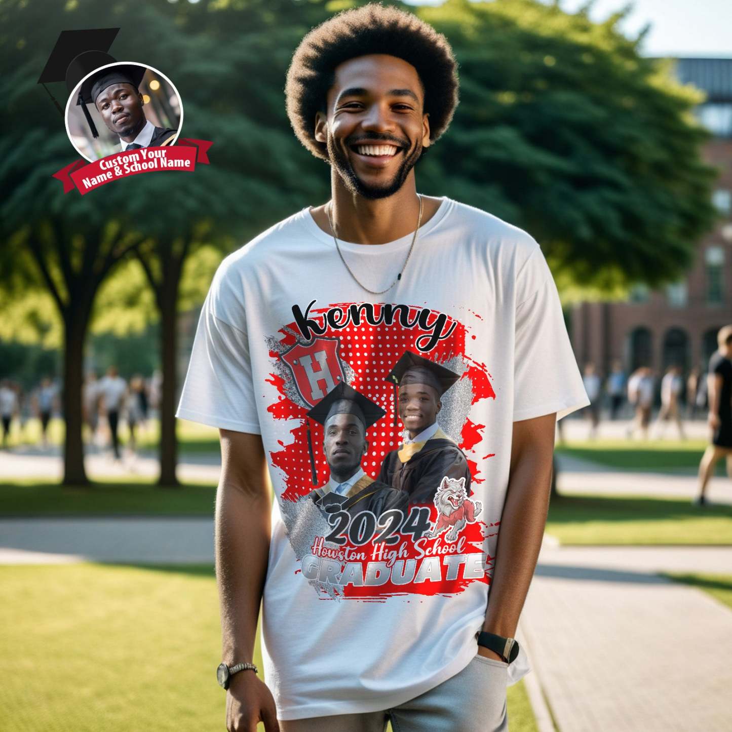 Custom Shirt Personalized Photo Vintage T-shirt Custom Graduation 2024 T-shirt with Name - MyFaceBoxer