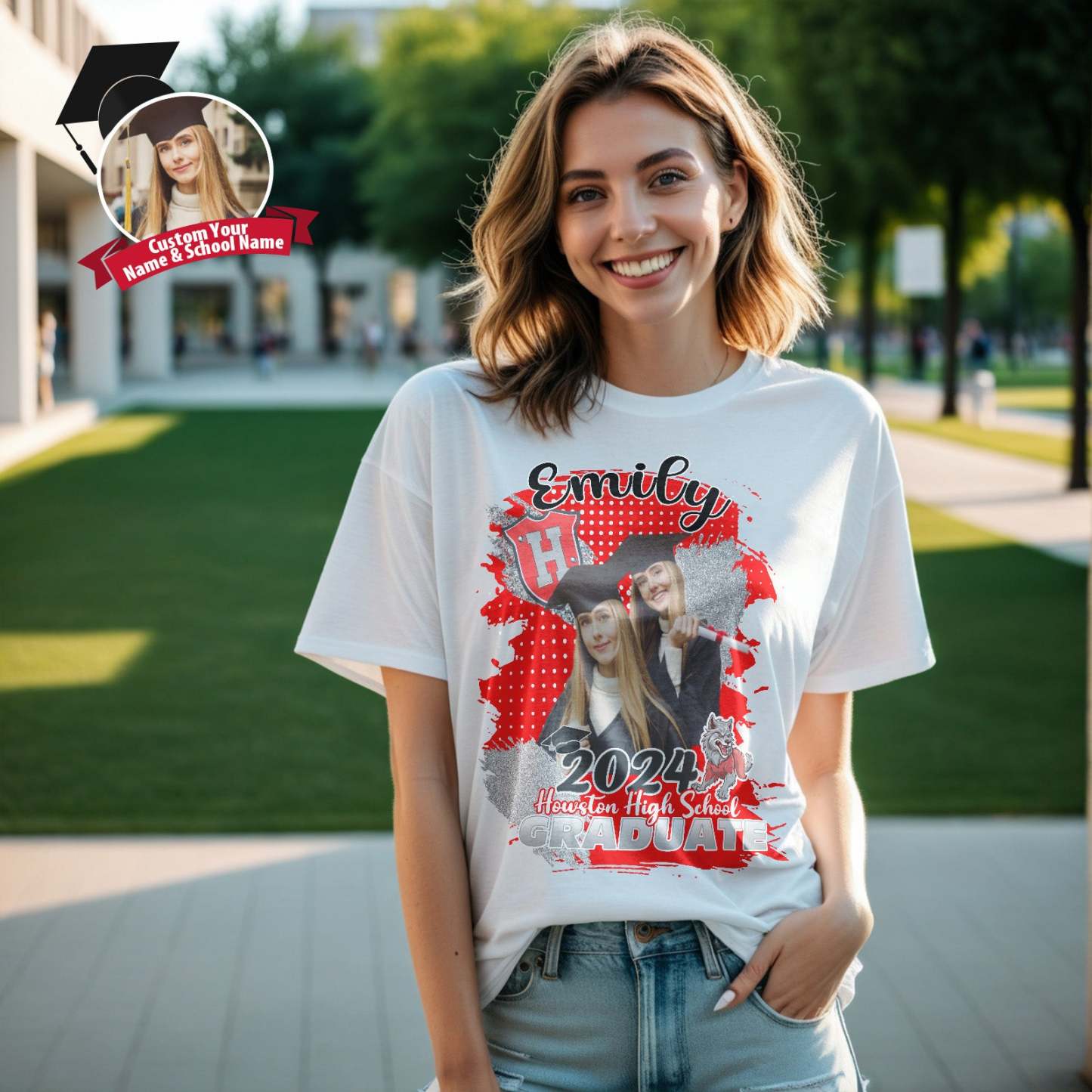 Custom Shirt Personalized Photo Vintage T-shirt Custom Graduation 2024 T-shirt with Name - MyFaceBoxer
