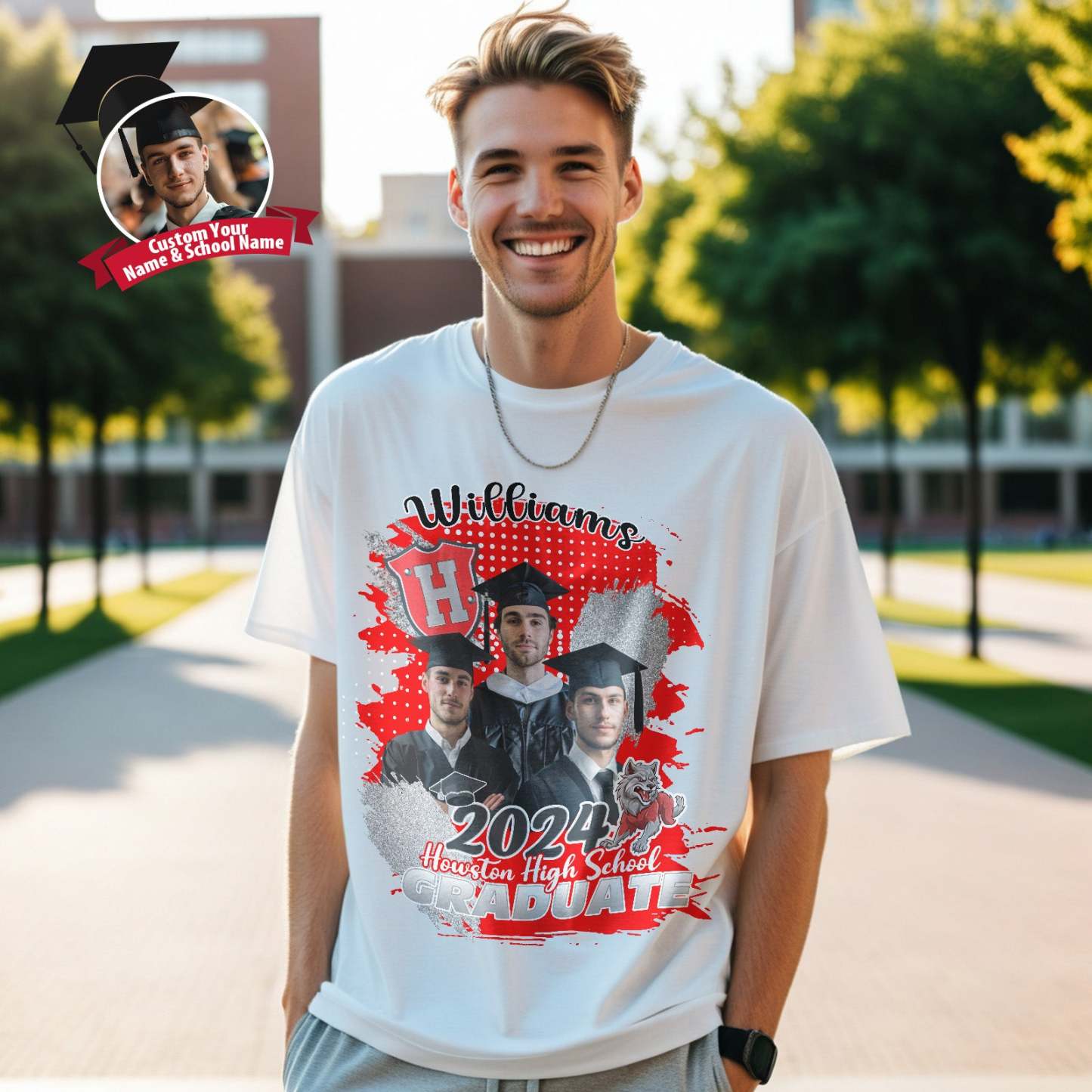 Custom Shirt Personalized Photo Vintage T-shirt Custom Graduation 2024 T-shirt with Name - MyFaceBoxer