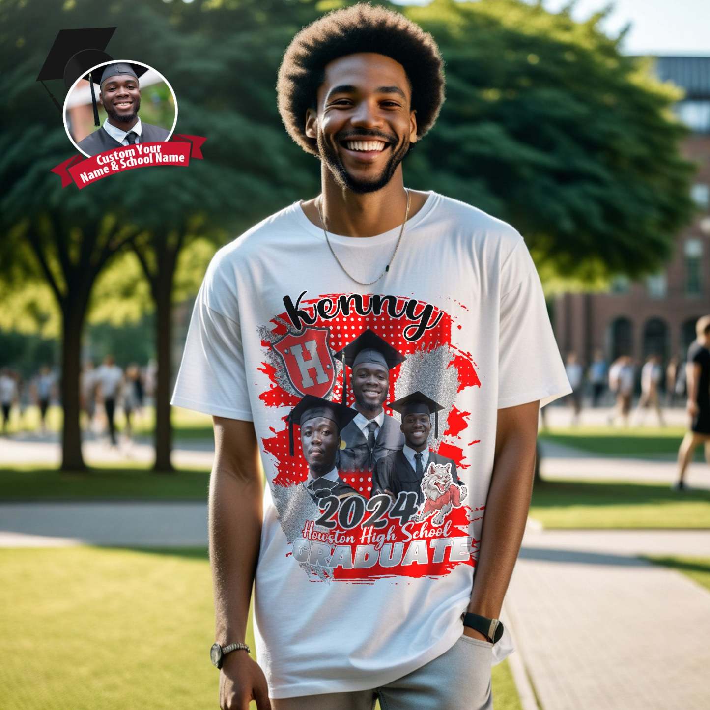 Custom Shirt Personalized Photo Vintage T-shirt Custom Graduation 2024 T-shirt with Name - MyFaceBoxer