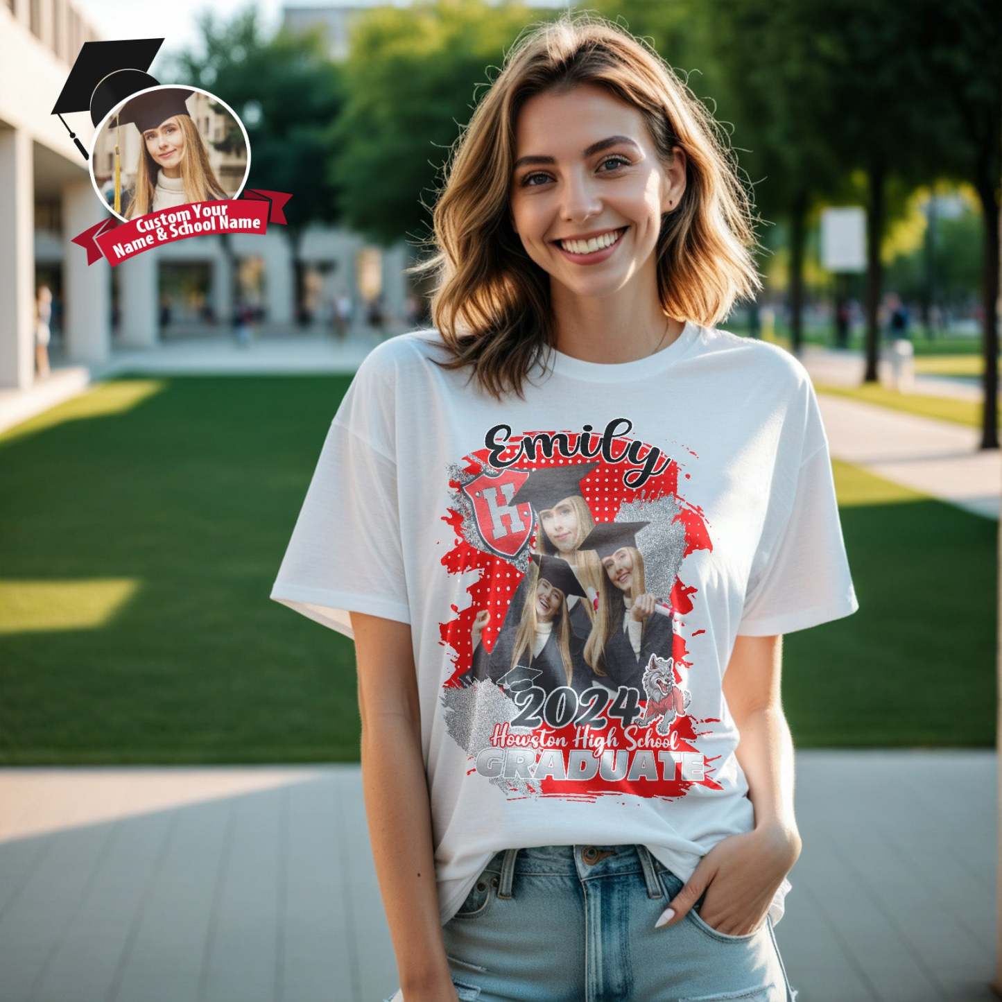 Custom Shirt Personalized Photo Vintage T-shirt Custom Graduation 2024 T-shirt with Name - MyFaceBoxer