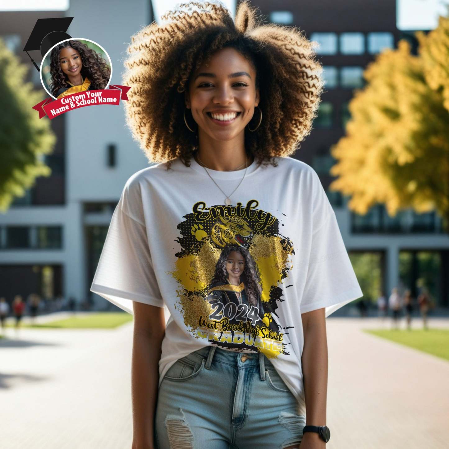 Custom Shirt Personalized Photo Vintage T-shirt Custom Graduation T-Shirt with Name - MyFaceBoxer