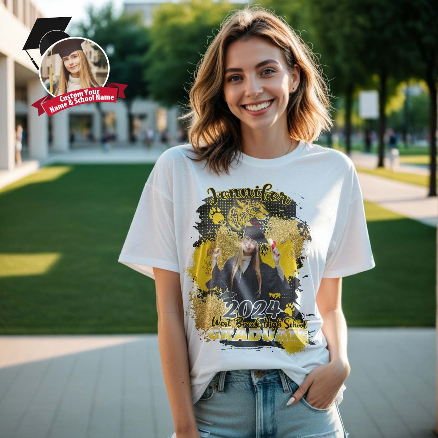 Custom Shirt Personalized Photo Vintage T-shirt Custom Graduation T-Shirt with Name - MyFaceBoxer