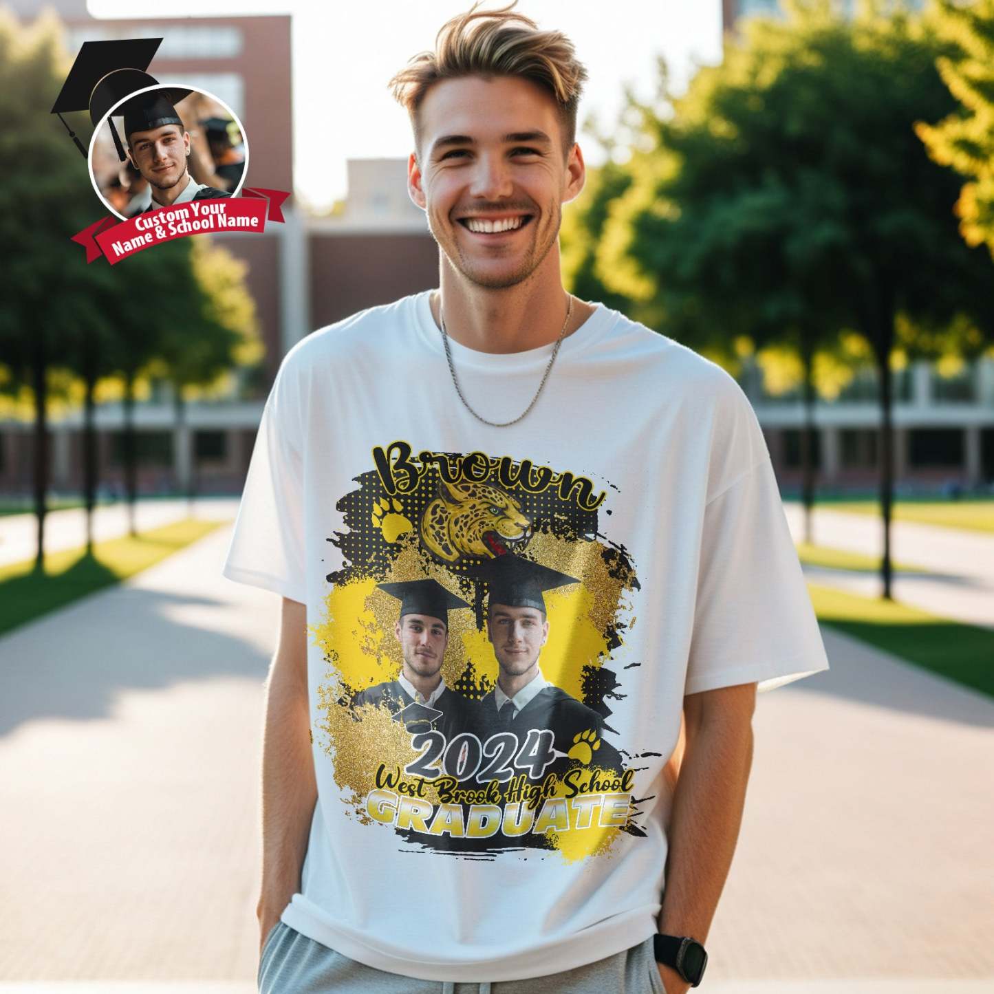 Custom Shirt Personalized Photo Vintage T-shirt Custom Graduation T-Shirt with Name - MyFaceBoxer