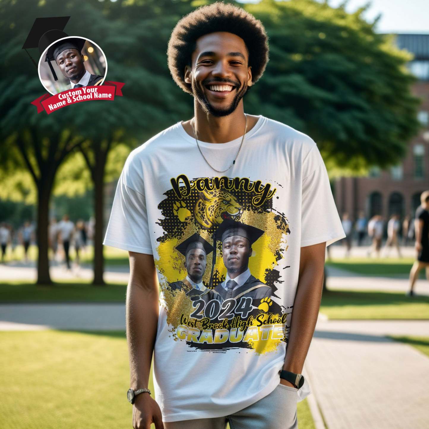 Custom Shirt Personalized Photo Vintage T-shirt Custom Graduation T-Shirt with Name - MyFaceBoxer