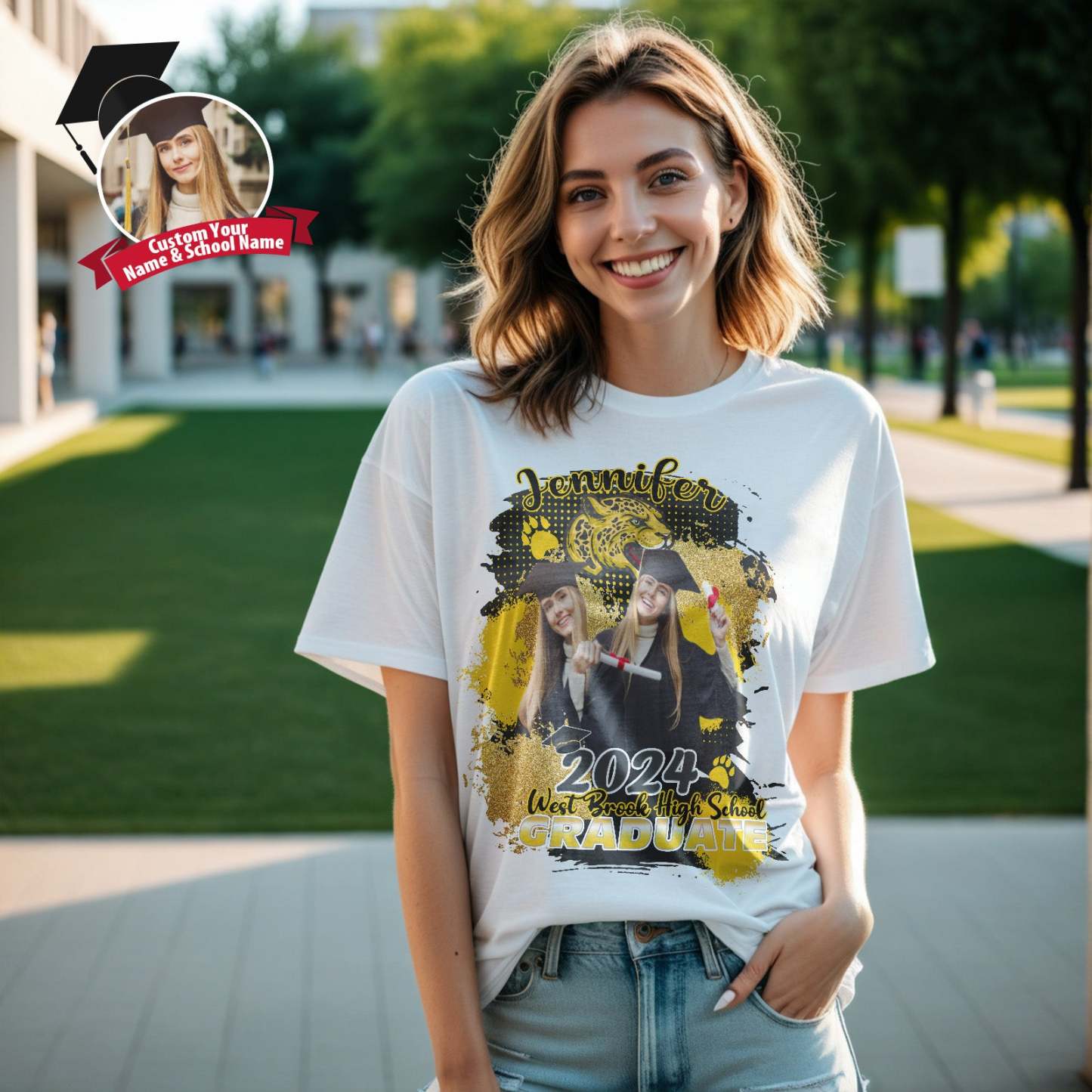 Custom Shirt Personalized Photo Vintage T-shirt Custom Graduation T-Shirt with Name - MyFaceBoxer