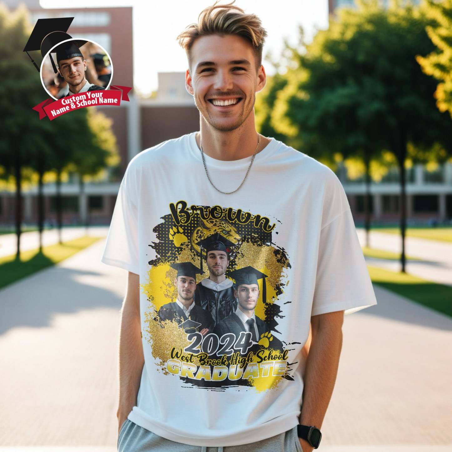 Custom Shirt Personalized Photo Vintage T-shirt Custom Graduation T-Shirt with Name - MyFaceBoxer