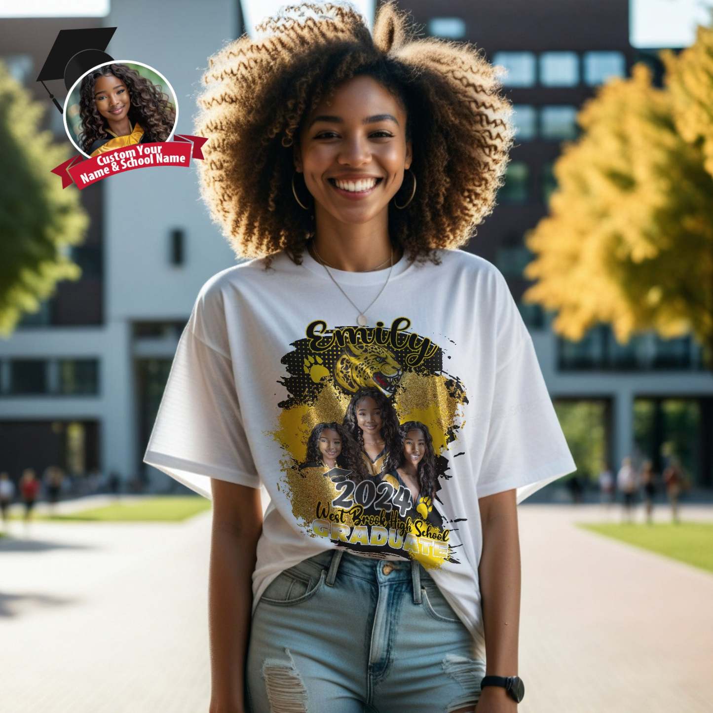 Custom Shirt Personalized Photo Vintage T-shirt Custom Graduation T-Shirt with Name - MyFaceBoxer