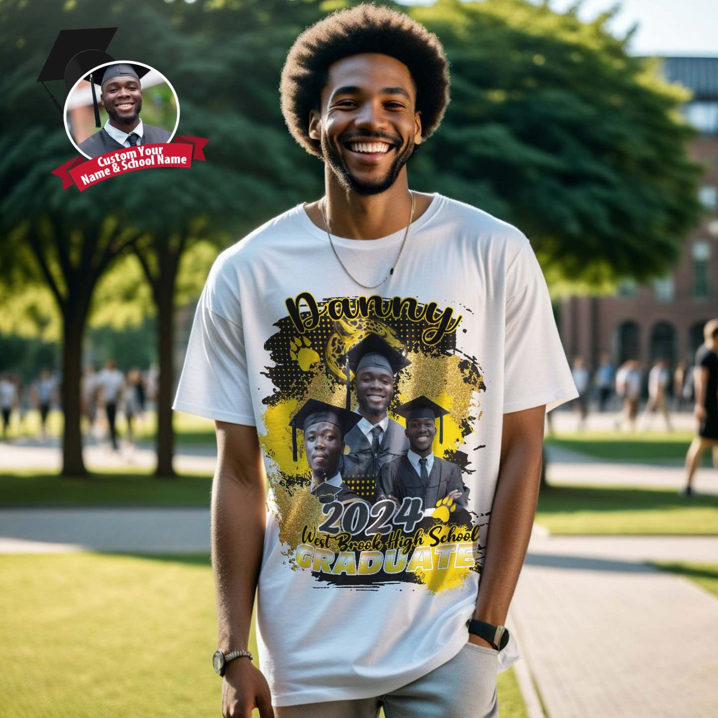 Custom Shirt Personalized Photo Vintage T-shirt Custom Graduation T-Shirt with Name - MyFaceBoxer