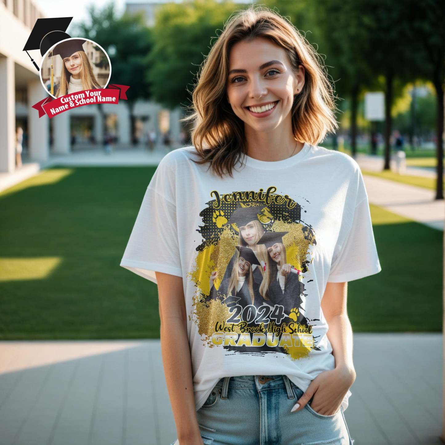 Custom Shirt Personalized Photo Vintage T-shirt Custom Graduation T-Shirt with Name - MyFaceBoxer