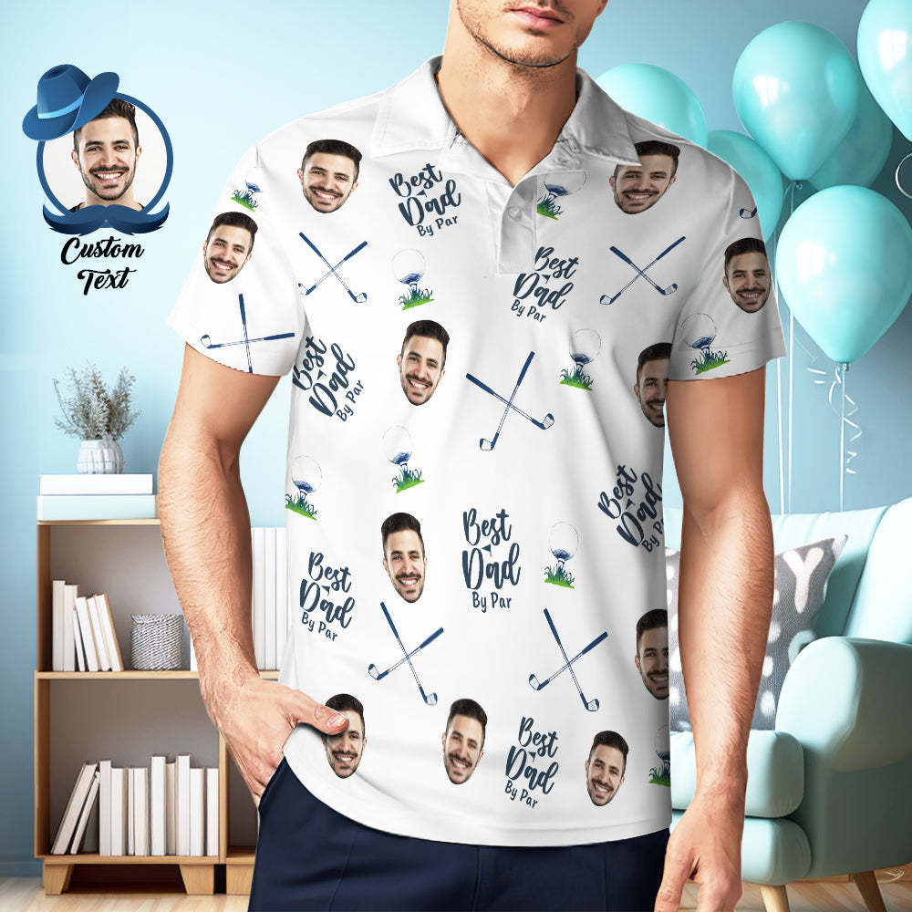 Best Dad By Par - Personalized Photo Polo Shirt Fathers Day Polo Gift