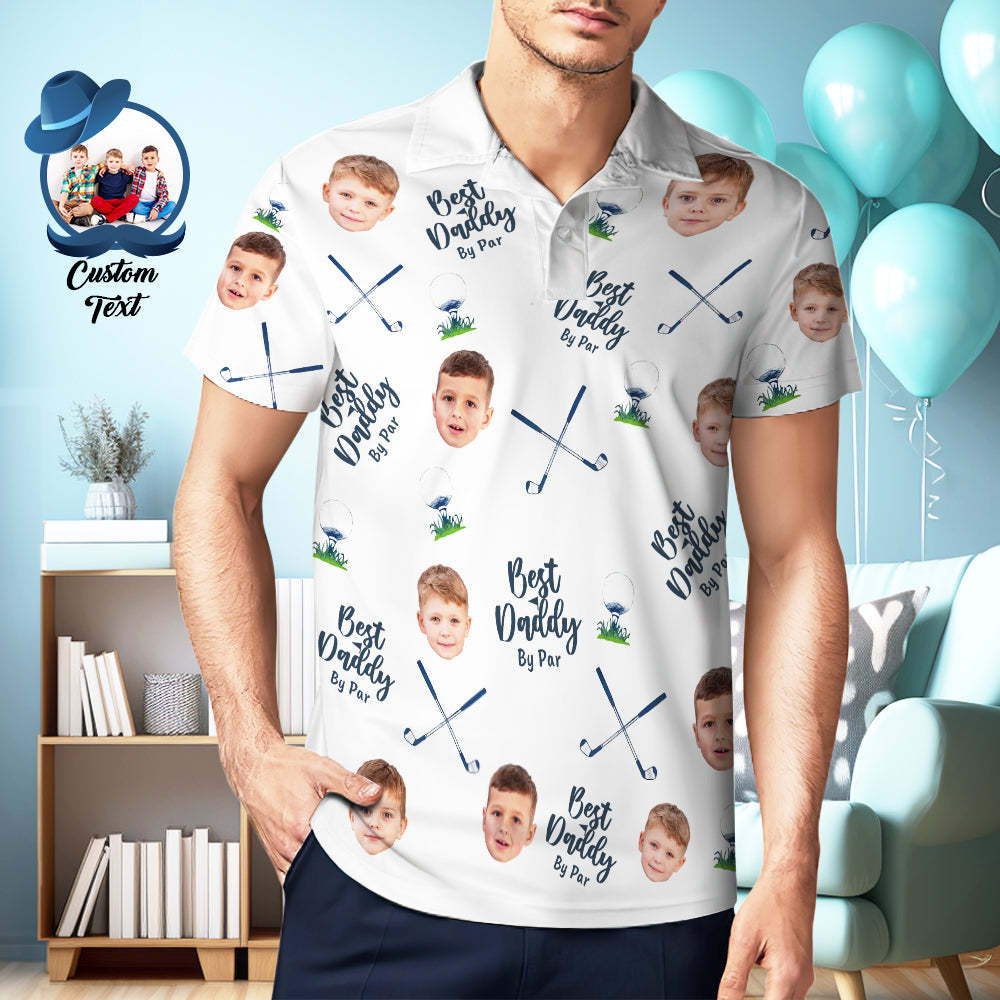 Best Dad By Par - Personalized Photo Polo Shirt Fathers Day Polo Gift
