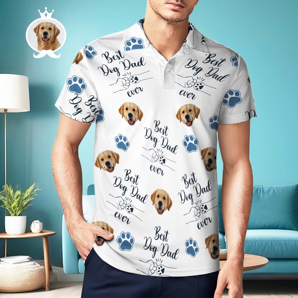Custom Photo Men's Polo Shirt Father's Day Gift - Best Dog Dad Ever - MyFaceBoxerAU