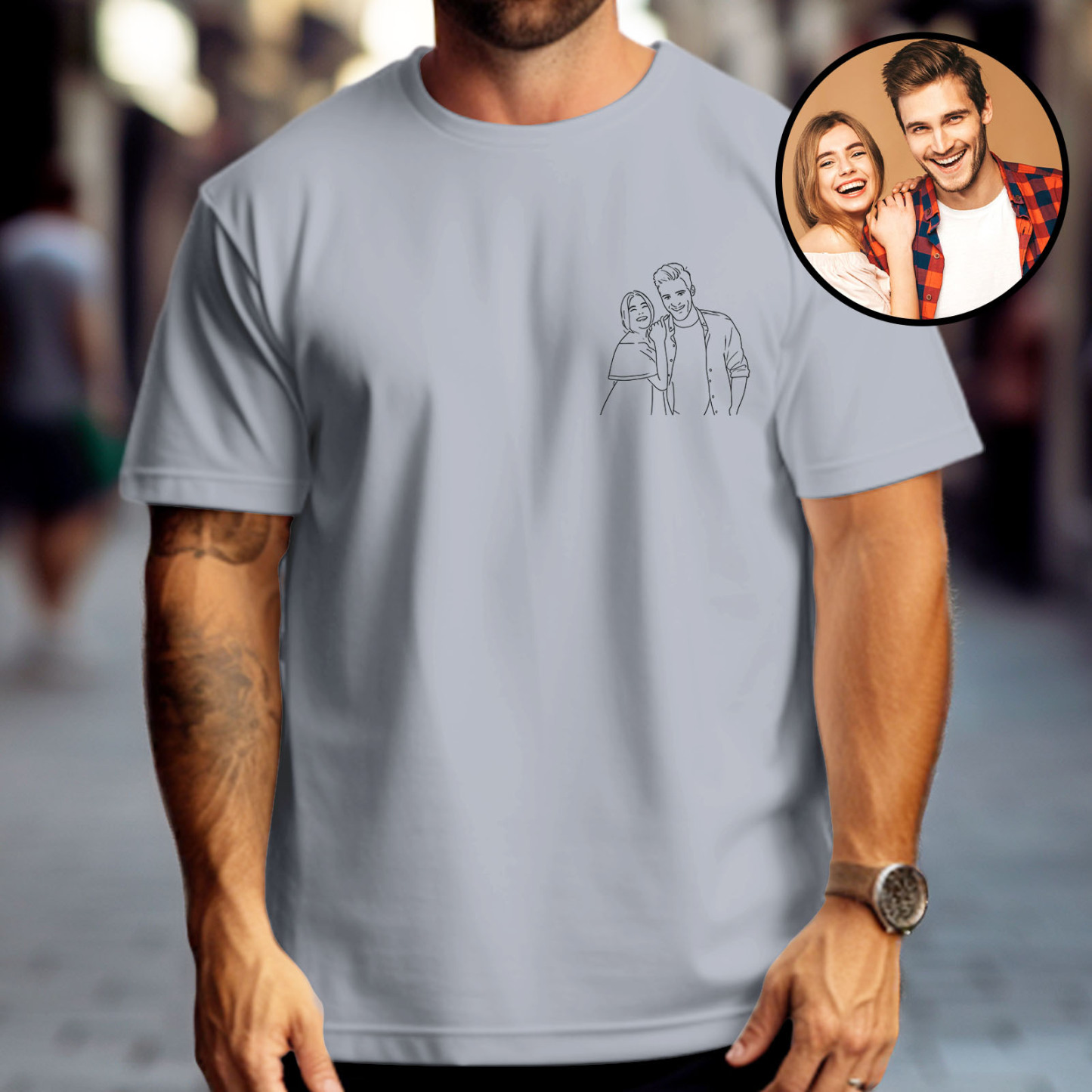 Custom Photo Embroidered T-Shirt Personalized Portrait Shirt Gift for Lover
